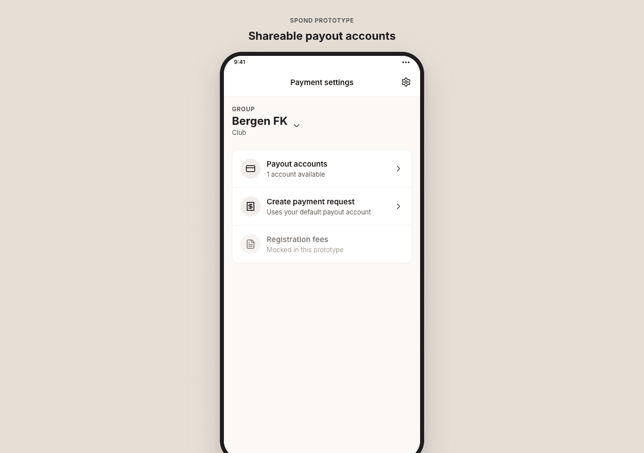 Shareable Payout Accounts screenshot